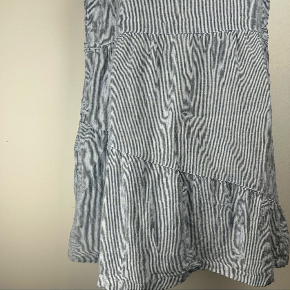 Lucky Brand Blue Striped V Neck Asymmetrical Tiered Linen Dress sz XL Coastal - Picture 10 of 14